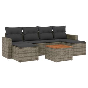 vidaXL 7 Piece Garden Sofa Set with Cushions Grey Poly Rattan