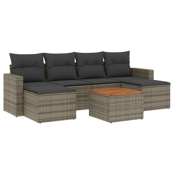 vidaXL 7 Piece Garden Sofa Set with Cushions Grey Poly Rattan