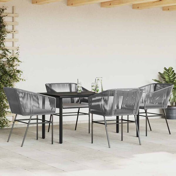 vidaXL 5 Piece Garden Dining Set with Cushions Grey Poly Rattan Glass