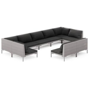 vidaXL 9 Piece Garden Lounge Set with Cushions Poly Rattan Dark Grey