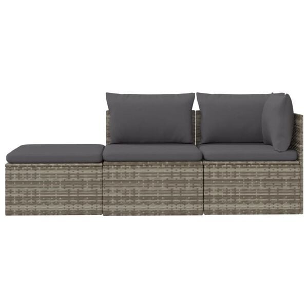 vidaXL 3 Piece Garden Lounge Set with Cushions Grey Poly Rattan