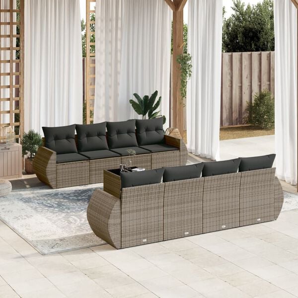 vidaXL 9 Piece Garden Sofa Set with Cushions Grey Poly Rattan