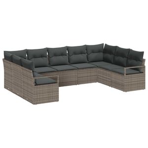 vidaXL Garden Sofa Set with Cushion 9 pcs Grey Poly Rattan