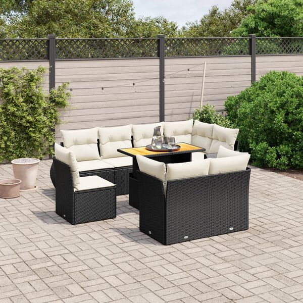 vidaXL 9 Piece Garden Sofa Set with Cushions Black Poly Rattan