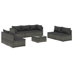 vidaXL 8 Piece Garden Lounge Set with Cushions Poly Rattan Grey