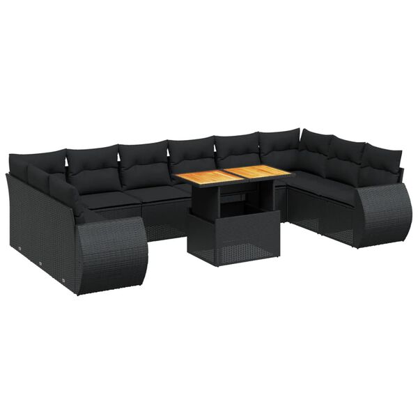 vidaXL 11 Piece Garden Sofa Set with Cushions Black Poly Rattan