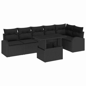 vidaXL Garden Sofa Set 7 pcs 6-Seater Black Poly rattan