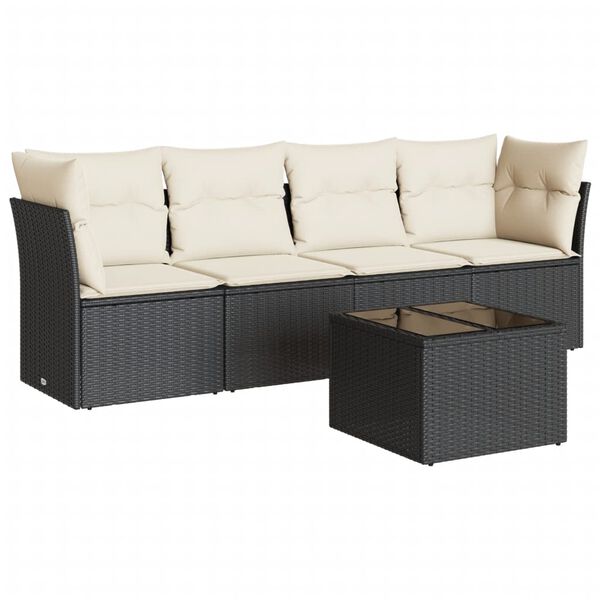 vidaXL 5 Piece Garden Sofa Set with Cushions Black Poly Rattan