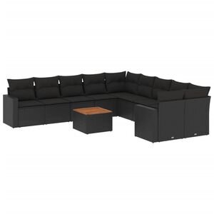 vidaXL 11 Piece Garden Sofa Set with Cushions Black Poly Rattan