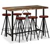 vidaXL Bar Set 7 Pieces Solid Wood Reclaimed and Genuine Leather