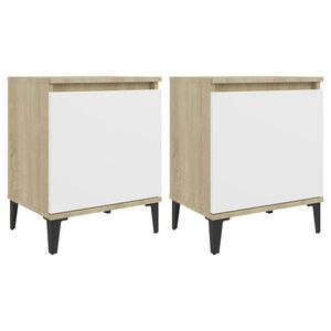 vidaXL Bed Cabinets Metal Legs Sonoma Oak and White 40x30x50 cm
