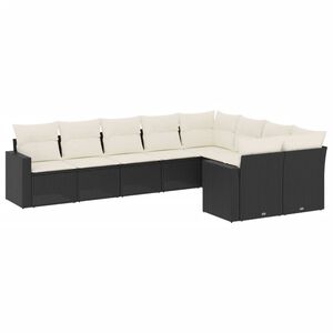 vidaXL 9 Piece Garden Sofa Set with Cushions Black Poly Rattan