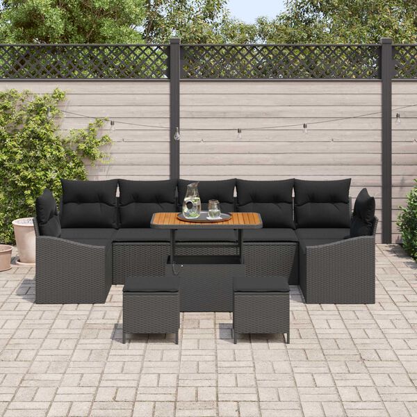 vidaXL Garden Sofa Set with Cushion 10 pcs Black Poly rattan