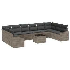 vidaXL Garden Sofa Set with Storage Light Grey Poly Rattan