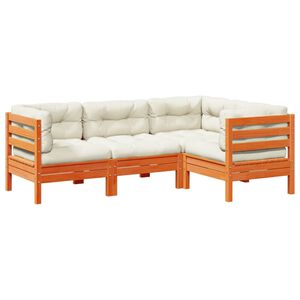 vidaXL 4 Piece Garden Sofa Set with Cushions Wax Brown Solid Wood Pine