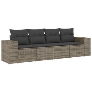 vidaXL 4 Piece Garden Sofa Set with Cushions Grey Poly Rattan
