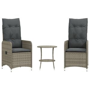vidaXL Reclining Garden Chairs 2 pcs with Table Grey Poly Rattan