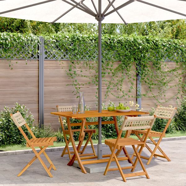 vidaXL Folding Garden Chairs 4 pcs Beige Poly Rattan and Solid Wood
