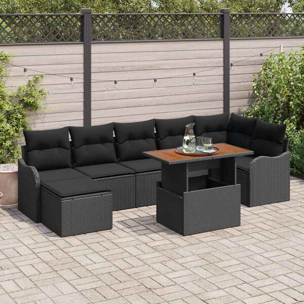 vidaXL Garden Sofa Set with Storage 8 pcs Black Poly rattan