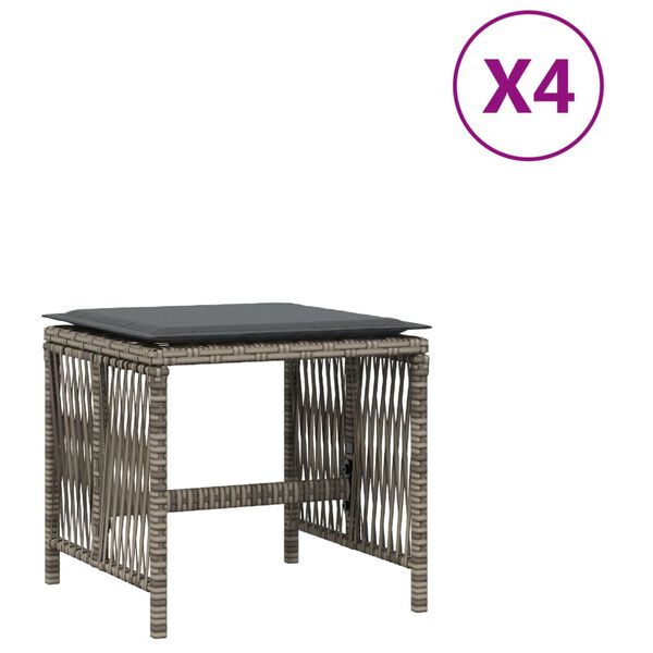vidaXL Garden Stools with Cushions 4 pcs Grey 41x41x36 cm Poly Rattan