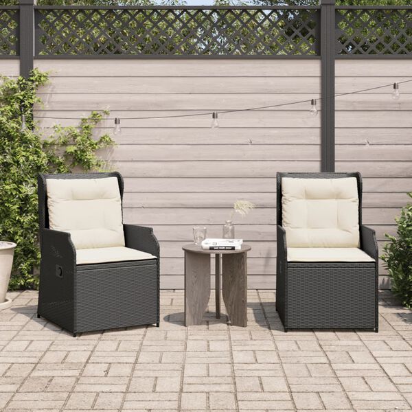 vidaXL Reclining Garden Chairs 2 pcs with Cushions Black Poly Rattan