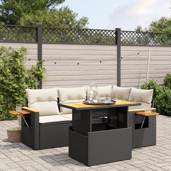 vidaXL 5 Piece Garden Sofa Set with Cushions Black Poly Rattan