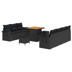 vidaXL Garden Sofa Set 10 pcs 7-Seater Black Poly Rattan