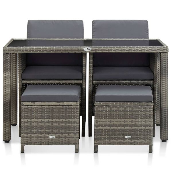 vidaXL 5 Piece Outdoor Dining Set with Cushions Poly Rattan Grey