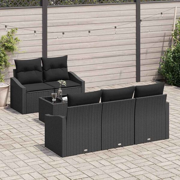 vidaXL Sofa Set with Cushion with Storage 6 pcs Black Poly Rattan