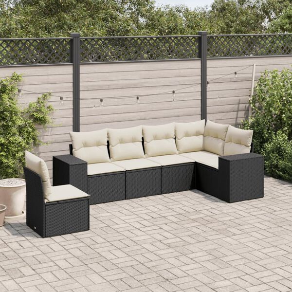 vidaXL 6 Piece Garden Sofa Set with Cushions Black Poly Rattan