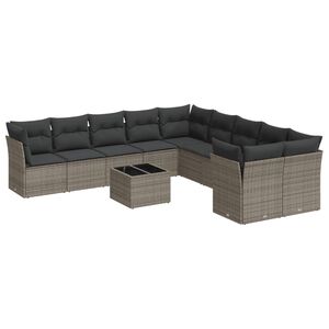 vidaXL 11 Piece Garden Sofa Set with Cushions Grey Poly Rattan