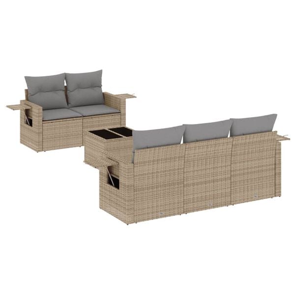 vidaXL 6 Piece Garden Sofa Set with Cushions Beige Poly Rattan