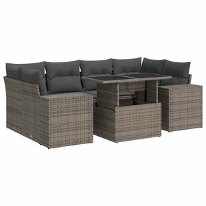 vidaXL 7 Piece Garden Sofa Set with Cushions Grey Poly Rattan