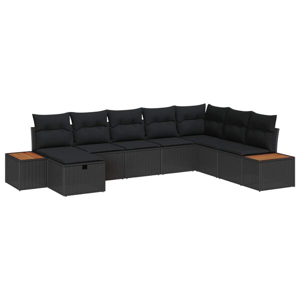 vidaXL Garden Sofa Set with Cushion with Storage Black Poly Rattan
