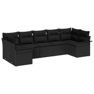 vidaXL Garden Sofa Set with Cushion 7 pcs Black Poly Rattan