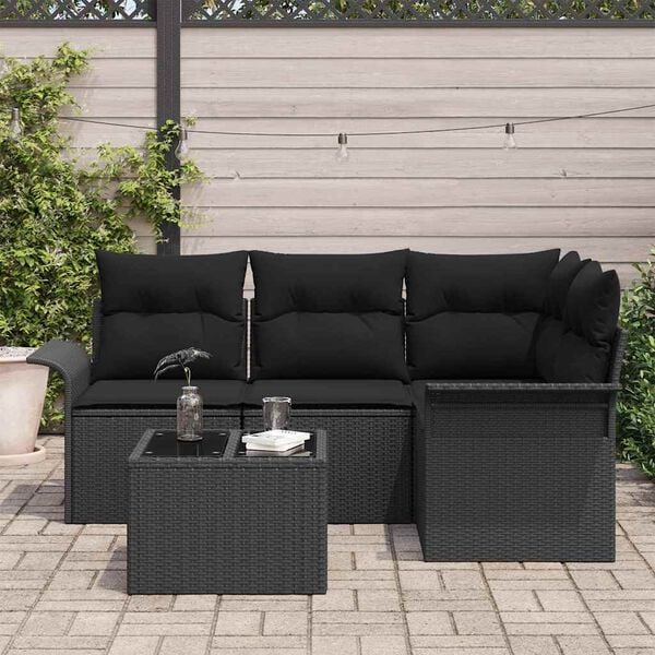vidaXL Garden Sofa Set with Cushion 5 pcs Black Poly Rattan