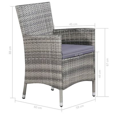 vidaXL 11 Piece Outdoor Dining Set with Cushions Poly Rattan Grey