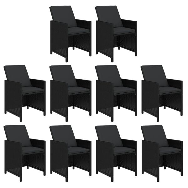 vidaXL 11 Piece Garden Dining Set with Cushions Poly Rattan Black