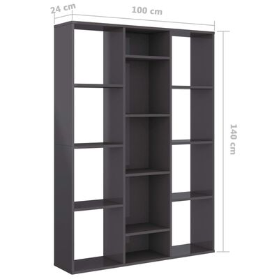 vidaXL Room Divider/Book Cabinet High Gloss Grey 100x24x140 cm Engineered Wood