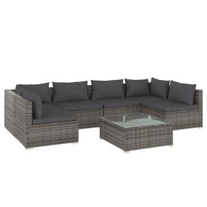 vidaXL 7 Piece Garden Lounge Set with Cushions Poly Rattan Grey