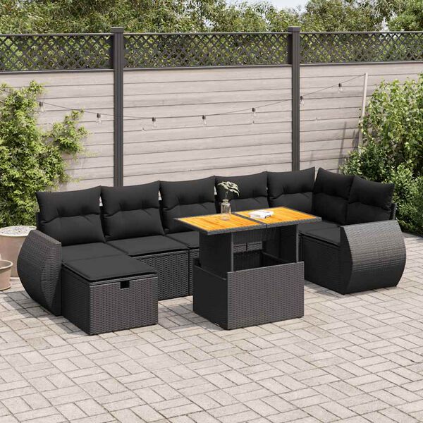 vidaXL 5 Piece Garden Sofa Set with Cushions Black Poly Rattan Acacia