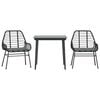 vidaXL 3 Piece Garden Dining Set with Cushions Black Poly Rattan Glass