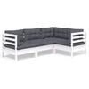 vidaXL 4 Piece Garden Lounge Set with Cushions White Pinewood
