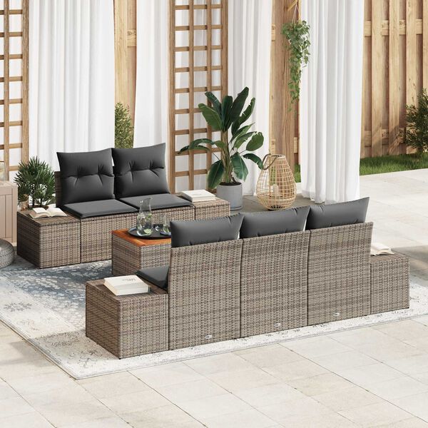 vidaXL Garden Sofa Set with Storage 6 pcs Grey Poly Rattan