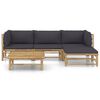 vidaXL 5 Piece Garden Lounge Set with Dark Grey Cushions Bamboo