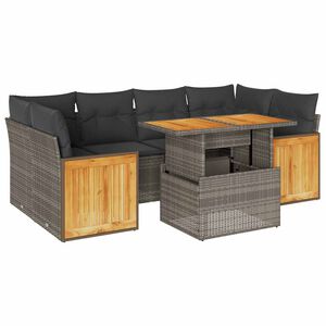 vidaXL 7 Piece Garden Sofa Set with Cushions Grey Poly Rattan Acacia