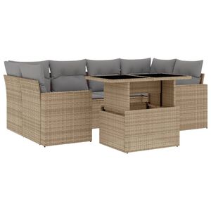 vidaXL 7 Piece Garden Sofa Set with Cushions Beige Poly Rattan