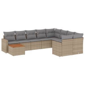 vidaXL 10 Piece Garden Sofa Set with Cushions Beige Poly Rattan
