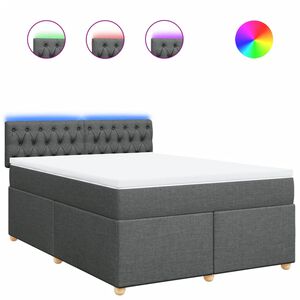 vidaXL Box Spring Bed with Mattress Dark Grey Queen Fabric