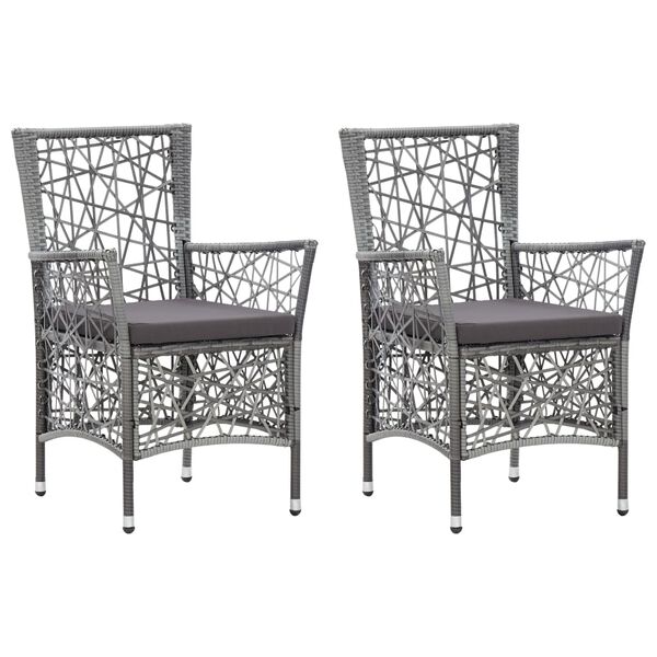 vidaXL Outdoor Chairs 2 pcs with Cushions Poly Rattan Grey